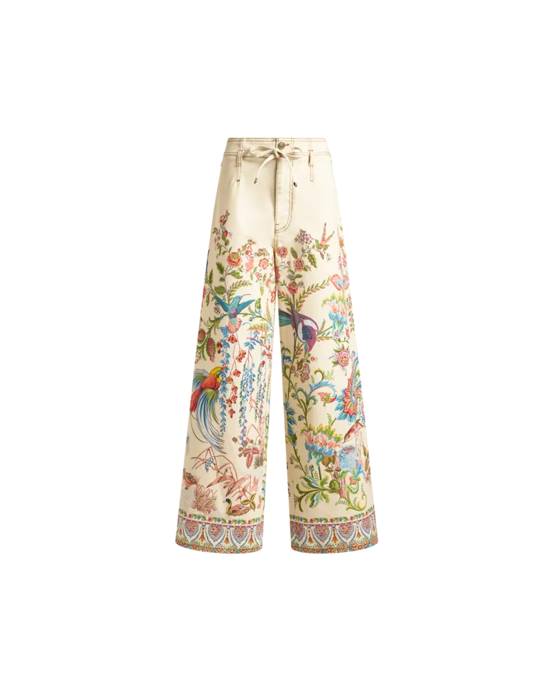 Etro Wide-leg-jeans Aus Bull Denim Mit Platziertem Flora-und-fauna-print, Damen, Beige, Größe Beige