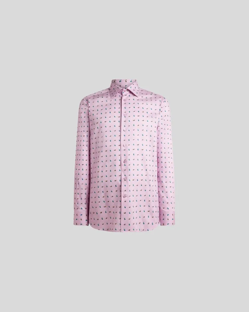 Etro Hemd Aus Baumwoll-satin Mit Mikro-paisleymuster, Herren, Rosa, Größe Rosa