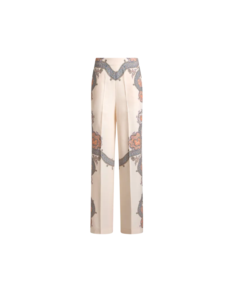Etro Palazzohose Aus Seide Year Of Snake, Damen, Weiß, Größe Weiß