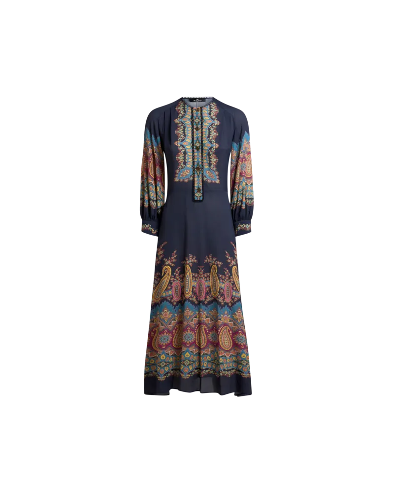 Etro Kleid Mit Platziertem Paisley-print, Damen, Blau, Größe Blau