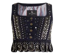 Cropped Weste Aus Leder Mit Nieten, Damen, Blau, Größe