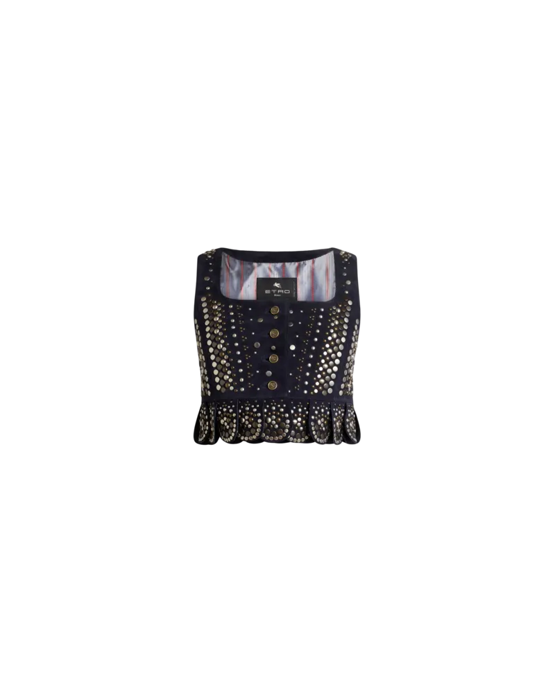 Etro Cropped Weste Aus Leder Mit Nieten, Damen, Blau, Größe Blau