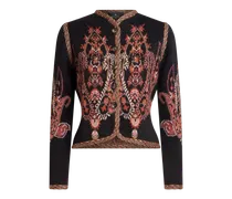 Cropped Jacquard-cardigan Aus Einer Wollmischung Mit Paisley-motiv, Damen, Schwarz, Größe