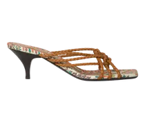 Sandalen Mit Kitten-absatz Aus Geflochtenem Leder, Damen, Kamel, Größe