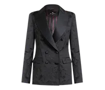 Zweireihiger Jacquardblazer, Damen, Schwarz, Größe