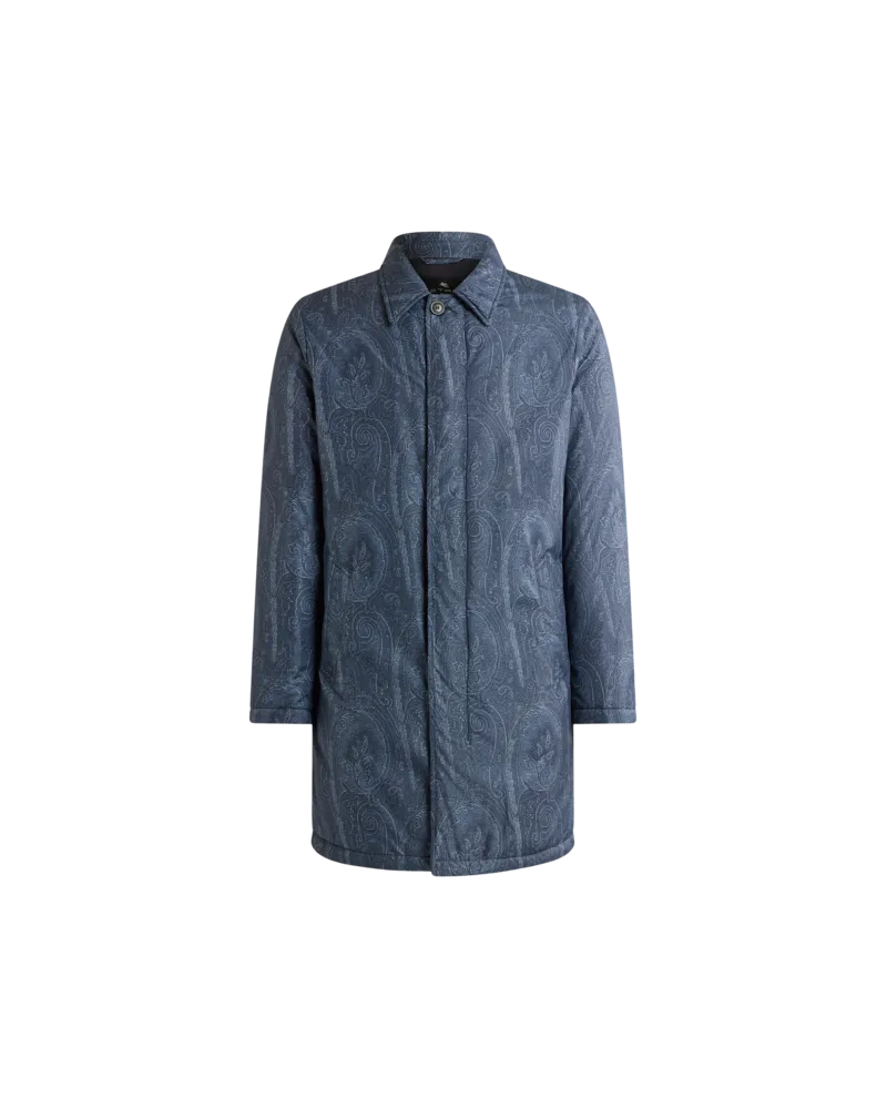 Etro Wattierter Regenmantel Mit Arnica-motiv, Herren, Blau, Größe Blau