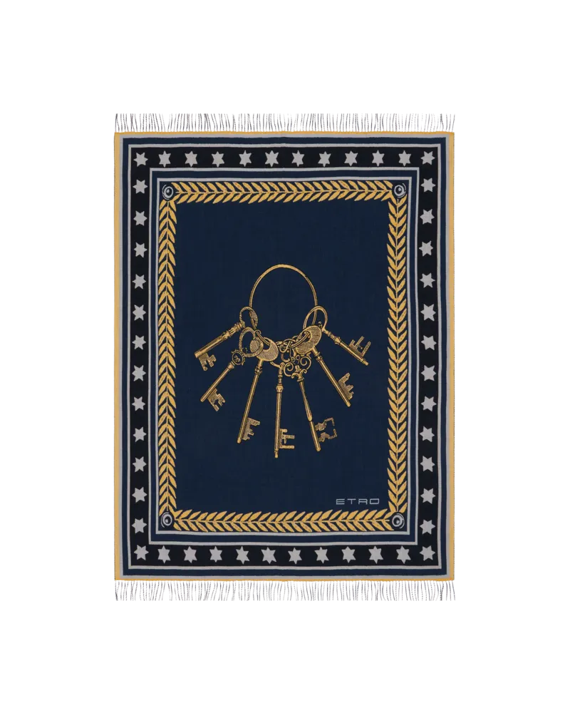 Etro Jacquard-plaid Aus Wolle Mit Schlüsseln, Blau Blau