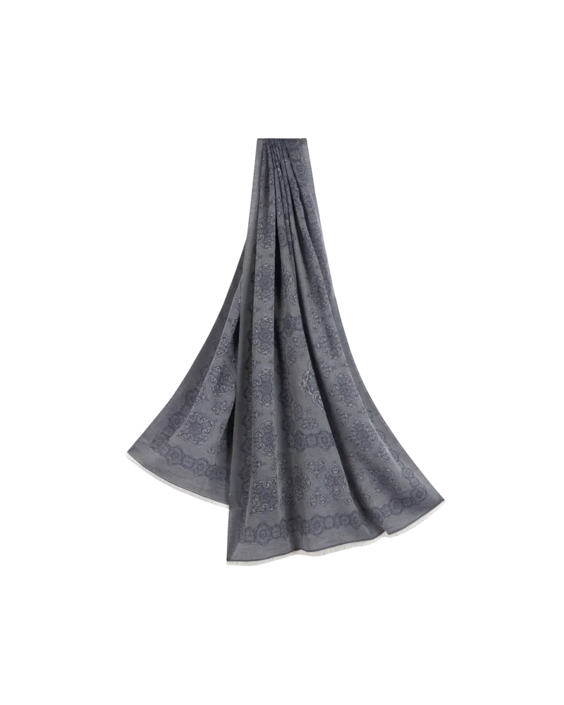 Etro Schal Aus Baumwolle Und Kaschmir Mit Druck, Damen, Grau Grau