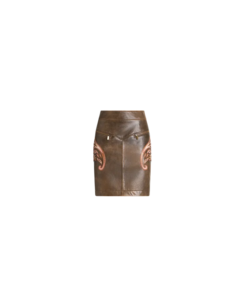 Etro Rock Aus Leder Mit Intarsienmotiv, Damen, Braun, Größe Braun