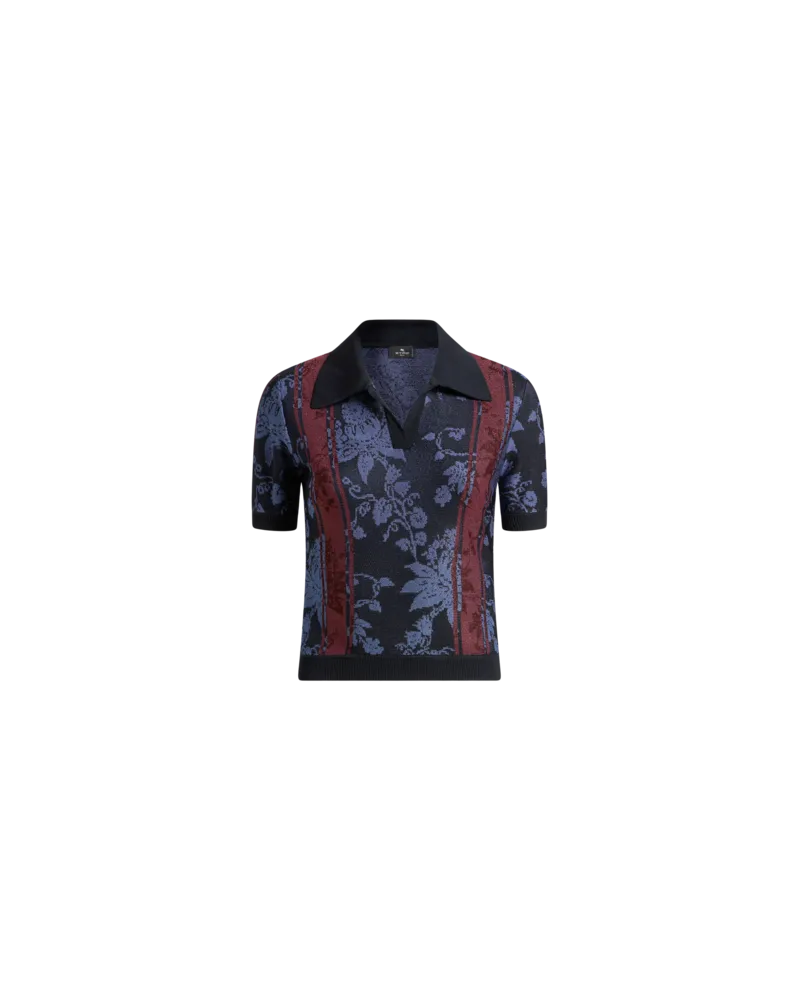 Etro Poloshirt Aus Trikot Im Blumen-jacquardmuster, Damen, Navyblau, Größe Navyblau