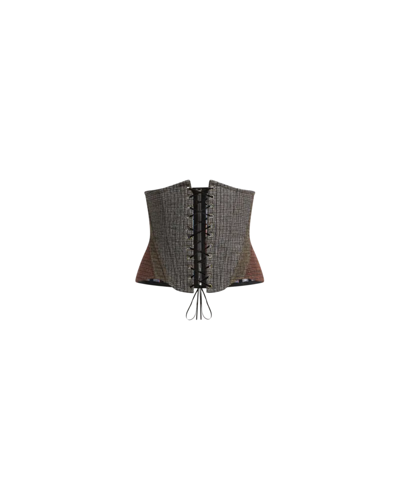 Etro Korsett-gürtel Aus Wolle Mit Mikro-hahnentritt-motiv, Damen, Grau, Größe Grau