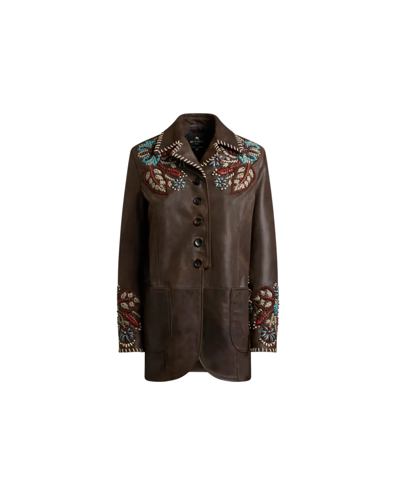 Etro Jacke Aus Leder Mit Eingezogenen Bändern, Damen, Braun, Größe Braun