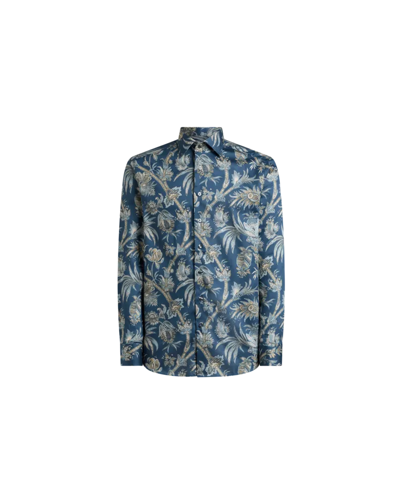 Etro Hemd Aus Baumwollsatin Mit Floralem Paisley-motiv, Herren, Blau, Größe Blau