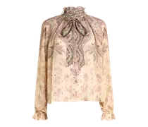 Bluse Aus Seide Mit Tuch Und Platziertem Print, Damen, Beige, Größe