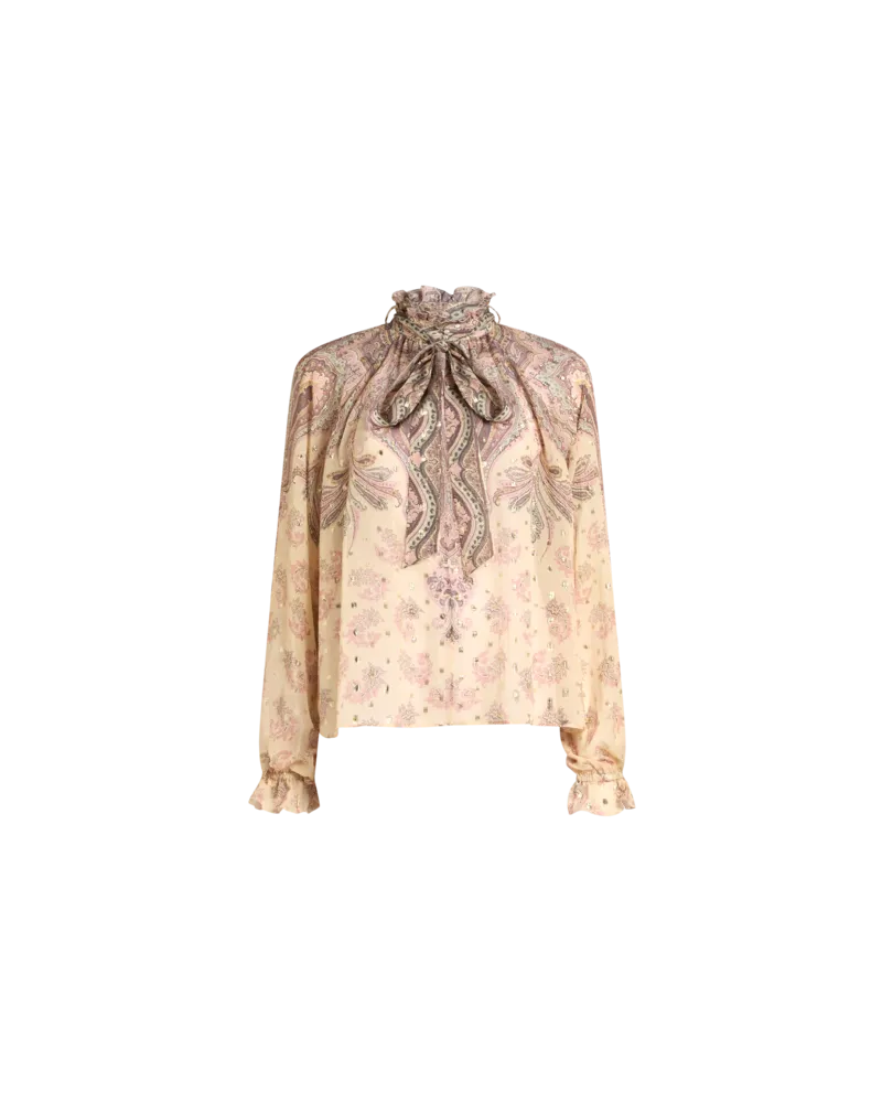 Etro Bluse Aus Seide Mit Tuch Und Platziertem Print, Damen, Beige, Größe Beige