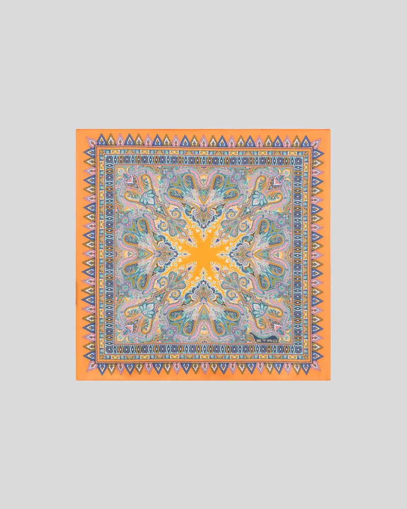 Etro Pochette Aus Seide Mit Floralem Paisley-motiv, Herren, Orange Orange
