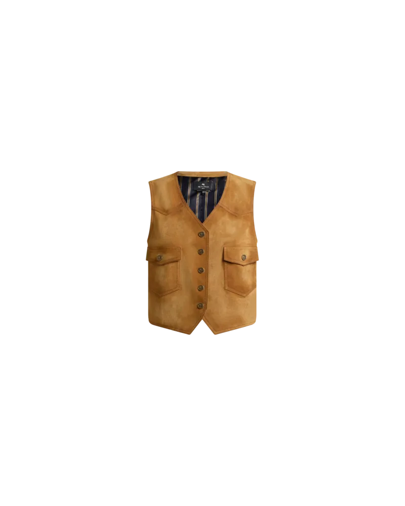 Etro Cropped Weste Aus Veloursleder Mit Taschen, Damen, Kamel, Größe Kamel