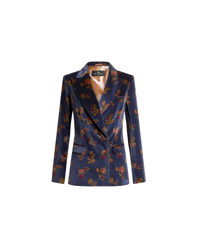 Etro Jacke Aus Samt Mit Blumenmuster, Damen, Navyblau, Größe Navyblau