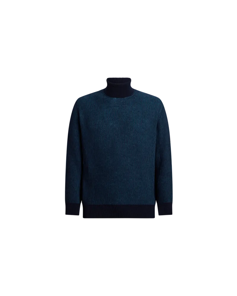 Etro Rollkragenpullover Aus Wolle Mit Rippen, Herren, Blau, Größe Blau