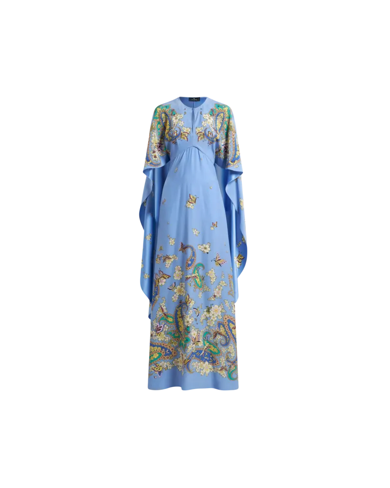 Etro Seidenkleid Mit Cape, Damen, Hellblau, Größe Hellblau