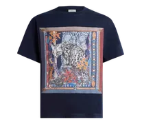 T-shirt Aus Baumwolle Mit Platziertem Leo-print, Herren, Blau, Größe
