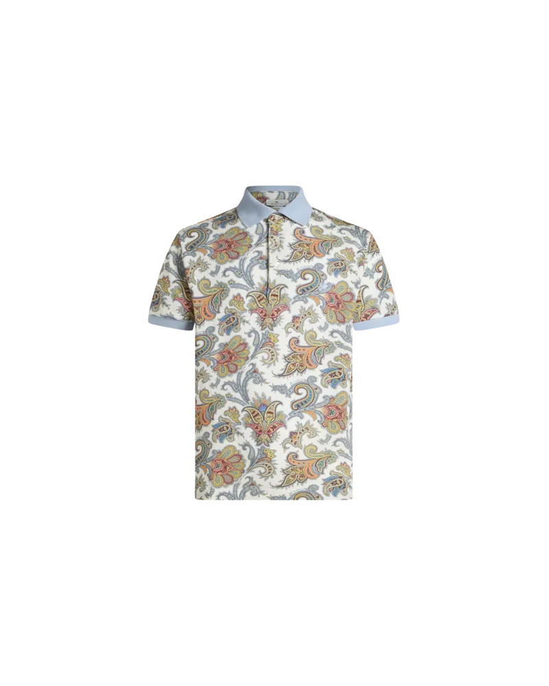 Etro Poloshirt Aus Baumwolle Mit Floralem Paisleymuster, Herren, Weiß, Größe Weiß