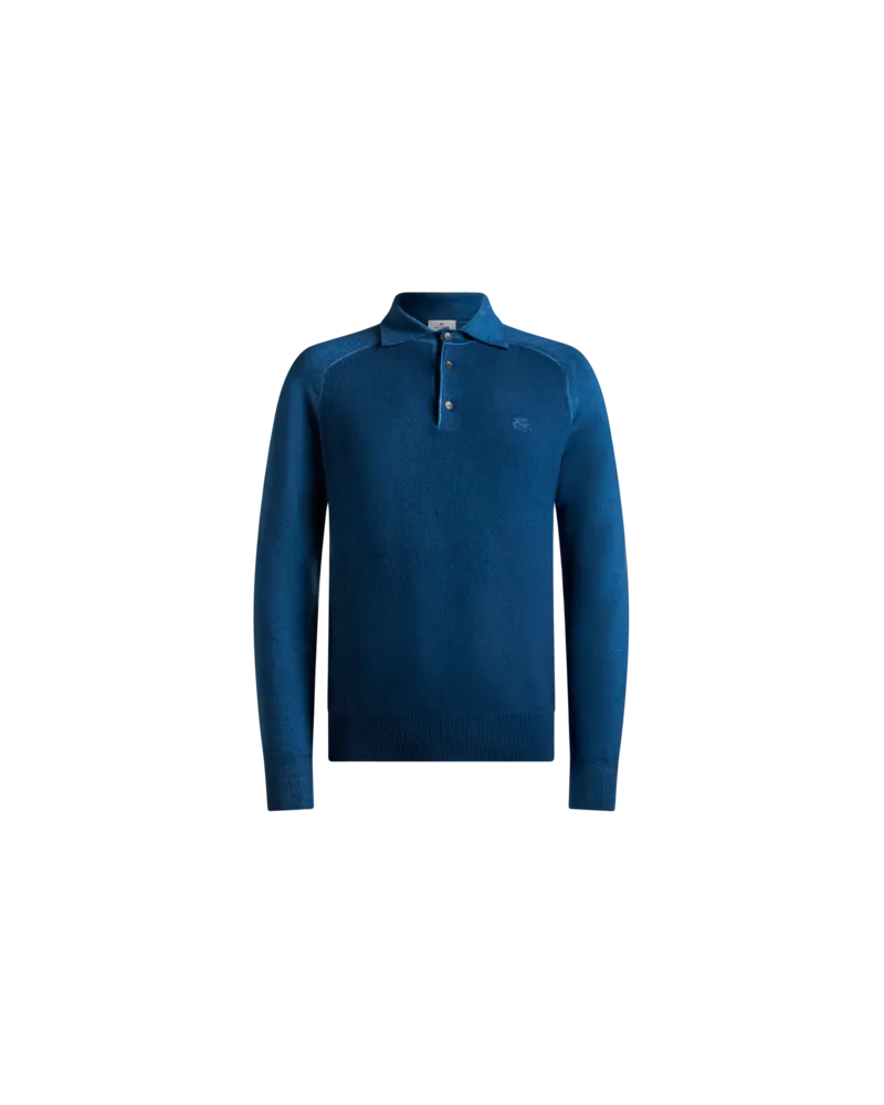 Etro Poloshirt Aus Wolle Mit Pegaso-logo, Herren, Blau, Größe Blau