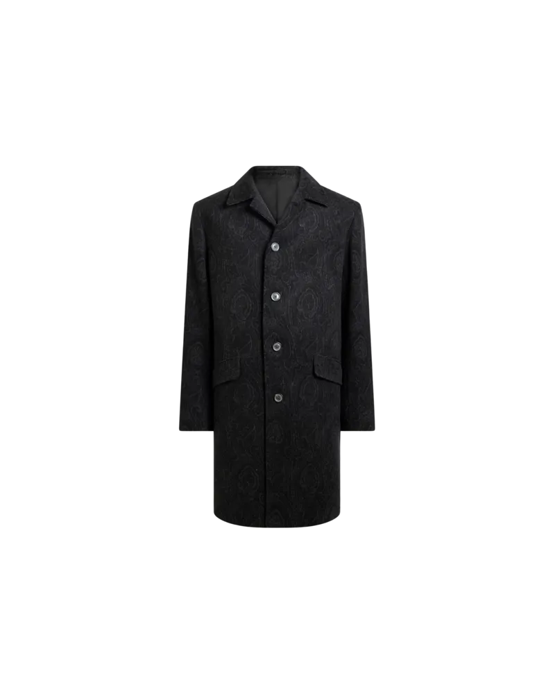Etro Jacquard-mantel Aus Wolle Und Kaschmir Mit Arnica-motiv, Herren, Schwarz, Größe Schwarz