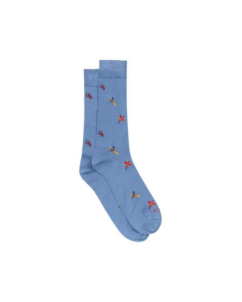 Etro Socken Mit Paisley Und Vögeln, Herren, Himmelblau, Größe Himmelblau