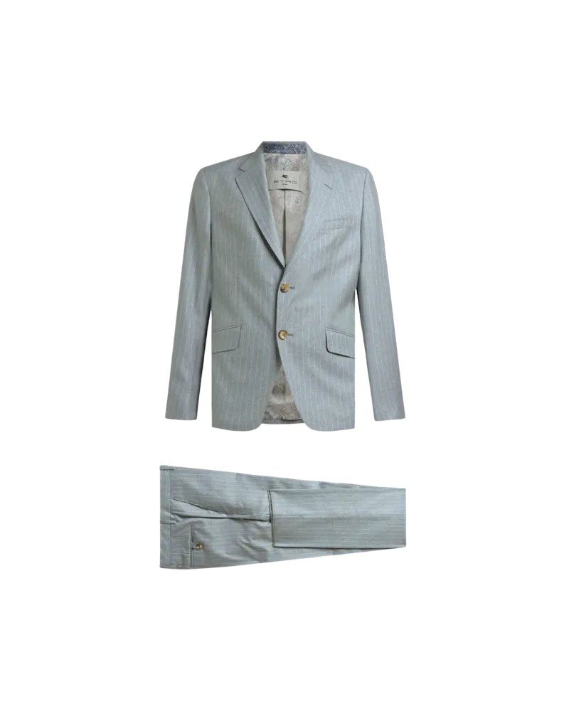 Etro Einreihiger Anzug Mit Streifen Aus Wolle Und Baumwolle, Herren, Hellblau, Größe Hellblau