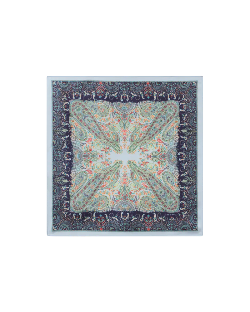 Etro Pochette Aus Seide Mit Makro-paisley, Herren, Blau Blau