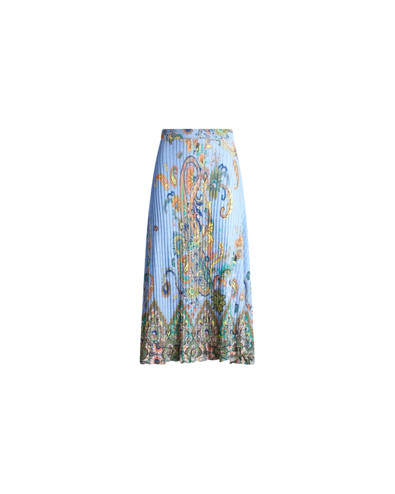 Etro Gerippter Midirock Mit Floralem Motiv, Damen, Hellblau, Größe Hellblau
