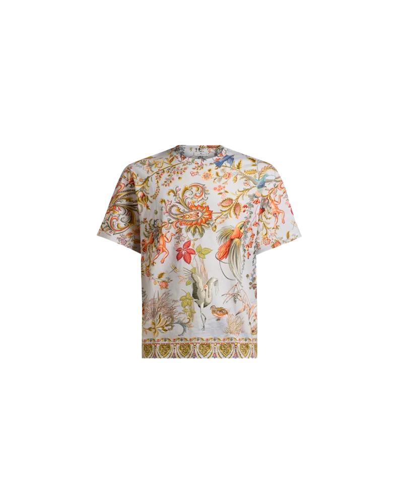 Etro T-shirt Aus Baumwolle Mit Platziertem Print Flora Und Fauna, Herren, Hellblau, Größe Hellblau
