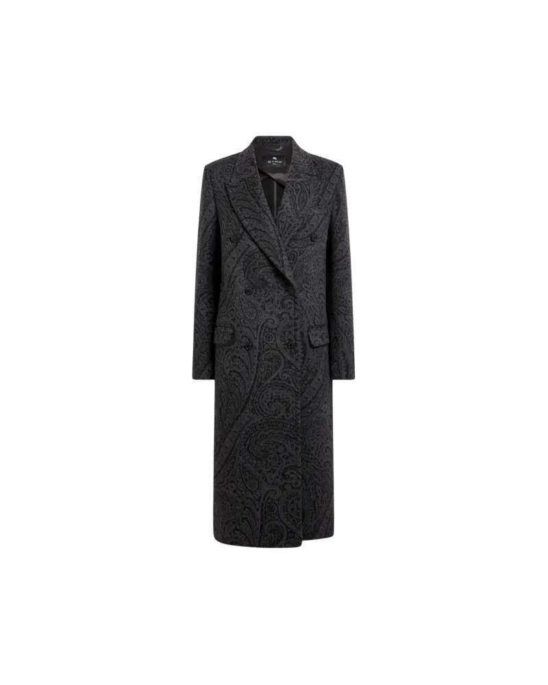 Etro Zweireihiger Jacquard-mantel Aus Wolle Mit Paisley-motiv, Damen, Grau, Größe Grau