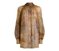 Bluse Aus Seide Mit Foulard Und Paisley-animal-motiv, Damen, Braun, Größe