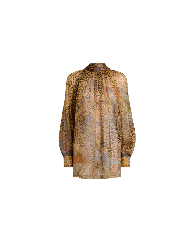 Etro Silk Blouse With Silk Scarf And Paisley And Animal Motif, Damen, Braun, Größe Braun
