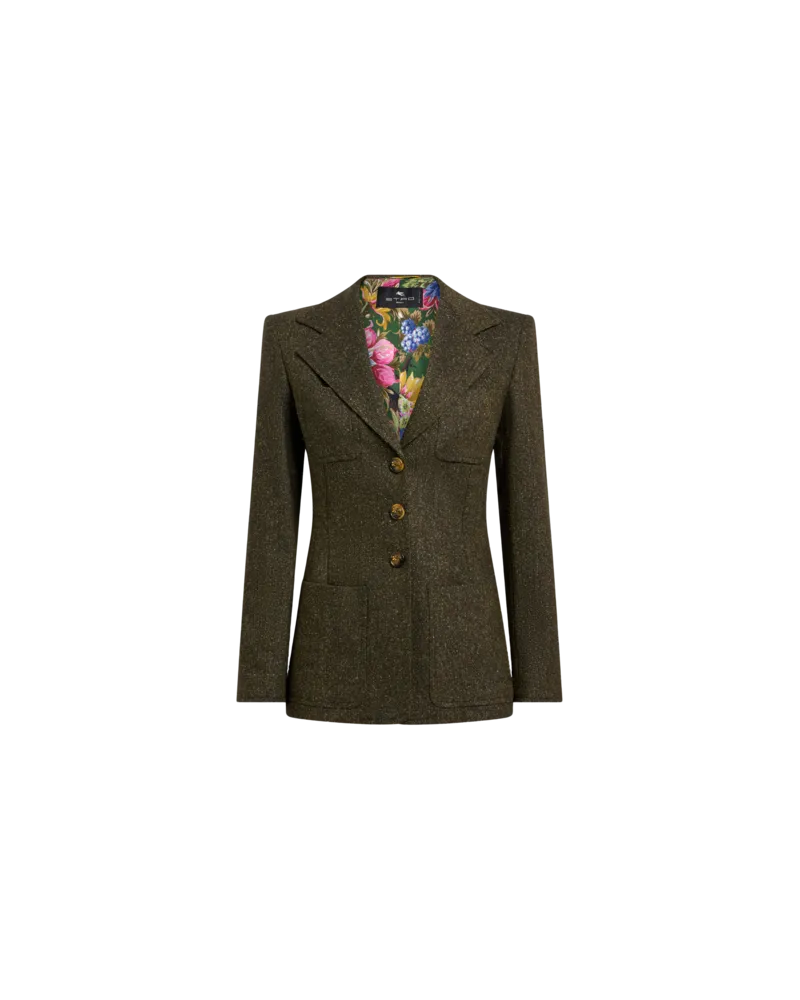 Etro Einreihige Jacquard-jacke Aus Einer Wollmischung, Damen, Grün, Größe Grün