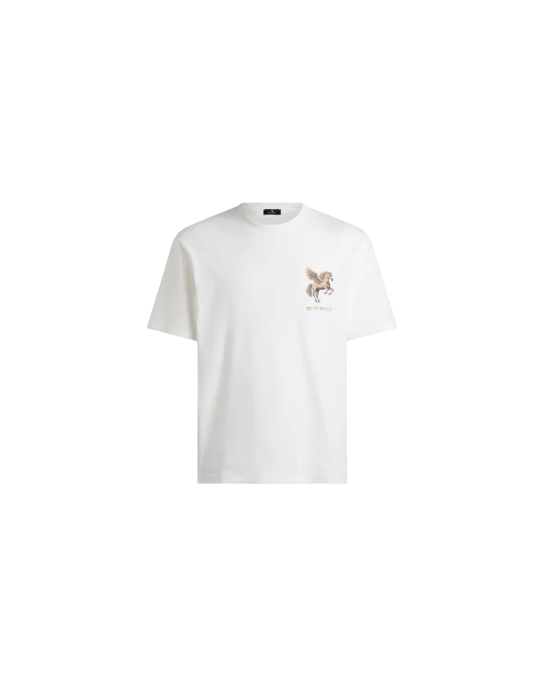 Etro T-shirt Aus Baumwolljersey Mit Pegaso-stickerei, Herren, Weiß, Größe Weiß