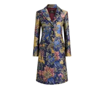 Jacquard-mantel Aus Einer Baumwollmischung Mit Floralem Motiv, Damen, Blau, Größe