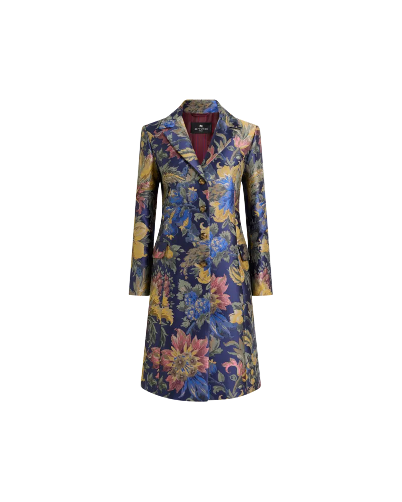 Etro Jacquard-mantel Aus Einer Baumwollmischung Mit Floralem Motiv, Damen, Blau, Größe Blau