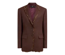 Einreihige Jacke Aus Wolle Mit Fasanenfedern Und Mikro-hahnentrittmuster, Damen, Rot, Größe