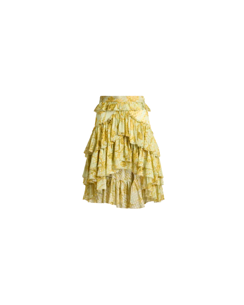 Etro Kurzer Rock Aus Plumetis Aus Einer Seidemischung Mit Floralem Motiv, Damen, Gelb, Größe Gelb