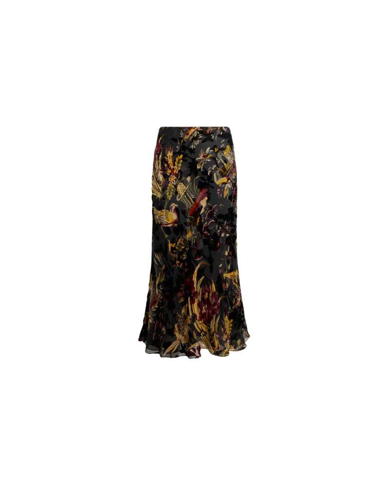 Etro Midi-rock Aus Devoré-samt Aus Einer Seidenmischung Mit Blumen- Und Tiermotiv, Damen, Schwarz, Größe Schwarz