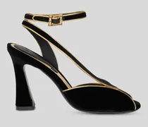 Hohe Sandalen Aus Samt Mit Metallic-paspel, Damen, Schwarz, Größe