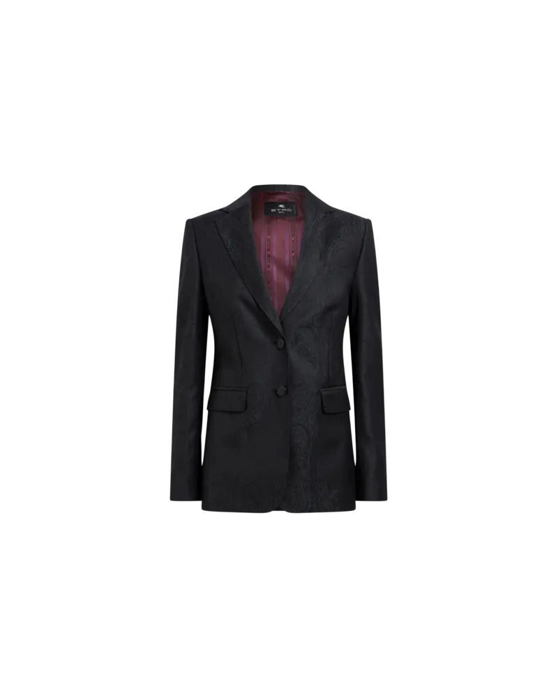 Etro Einreihige Jacquard-jacke Aus Wolle Mit Arnica-motiv, Damen, Schwarz, Größe Schwarz