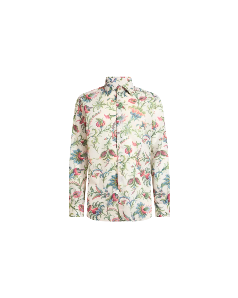Etro Hemd Aus Baumwoll-musselin Mit Blumenmotiv, Herren, Weiß, Größe Weiß