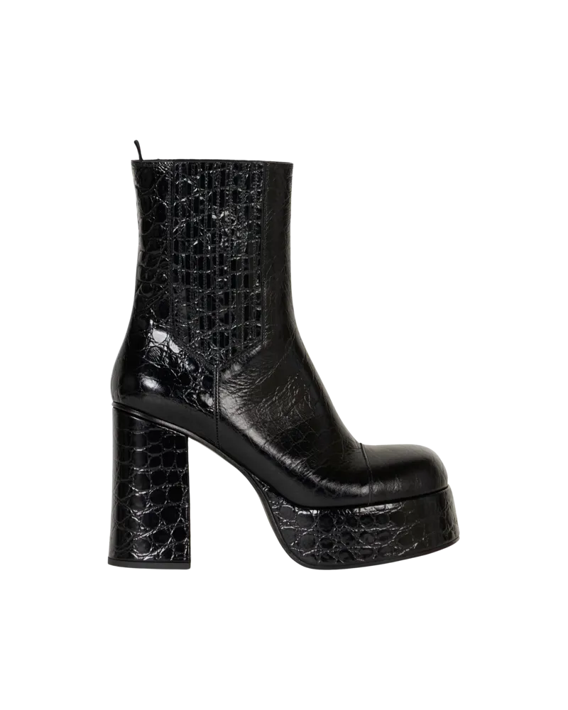 Etro Printed Leather Platform Ankle Boots, Damen, Schwarz Schwarz