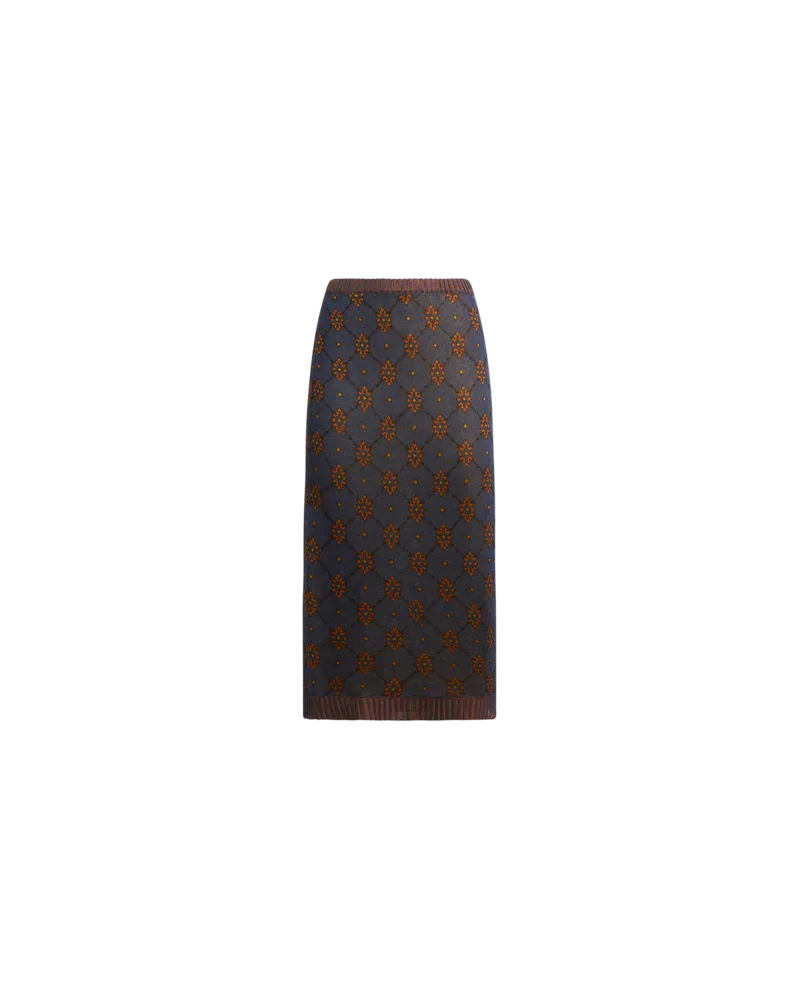 Etro Rock Aus Strickstoff Mit Kravattenmotiv, Damen, Blau, Größe Blau