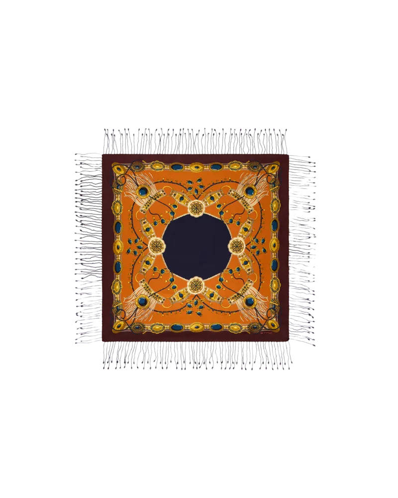Etro Foulard Aus Seide Mit Fransen Und Schmuck-motiv, Damen, Gelb Gelb