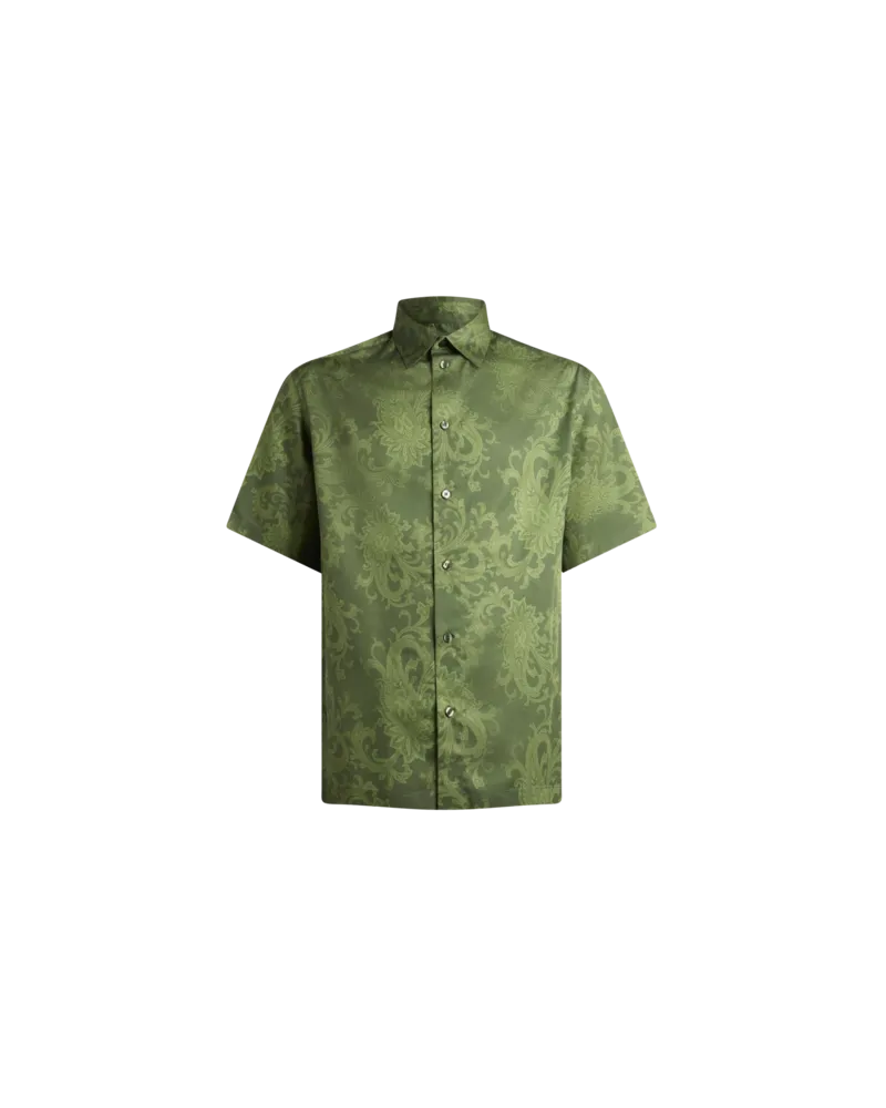 Etro Übergrosses Hemd Aus Baumwollsatin Mit Floralem Paisley-motiv, Herren, Grün, Größe Grün